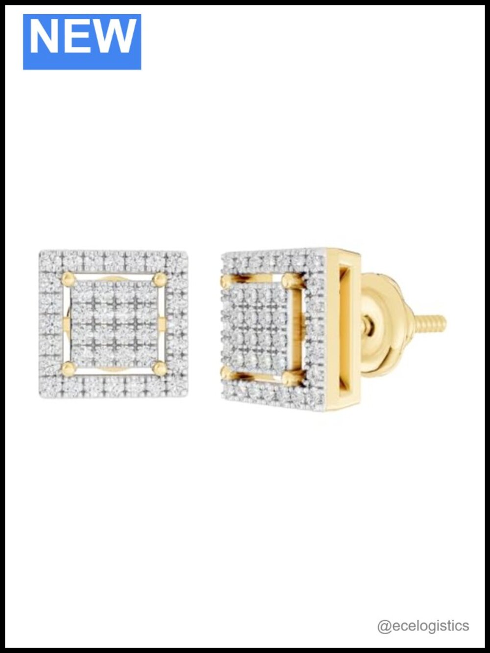 10K Yellow Gold Natural Diamond Stud Earrings Unisex Gift